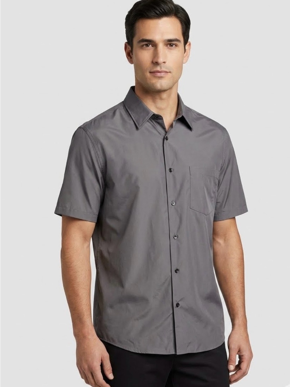 Theory Men's Short-Sleeve Button-Down Shirt in Charcoal Gray 178 Office work